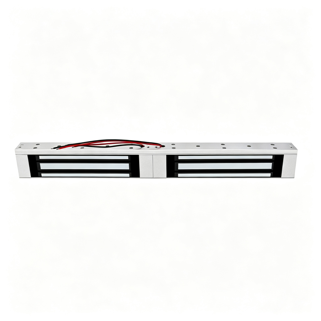 180kg double door maglock front view silver body red black wires