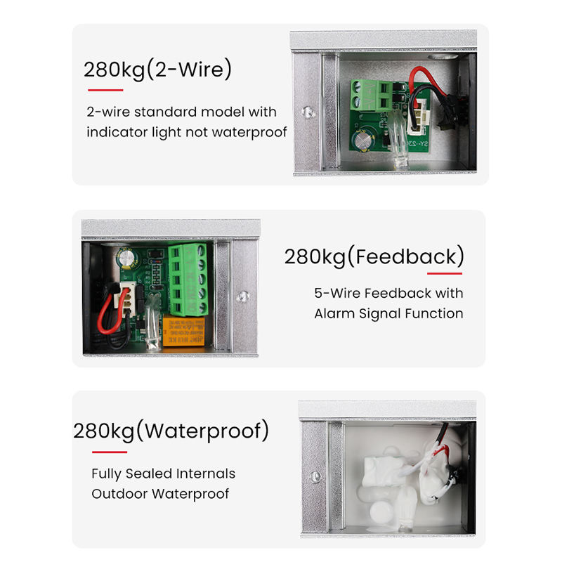 280kg electromagnetic lock models 2 wire standard 5 wire feedback and outdoor waterproof