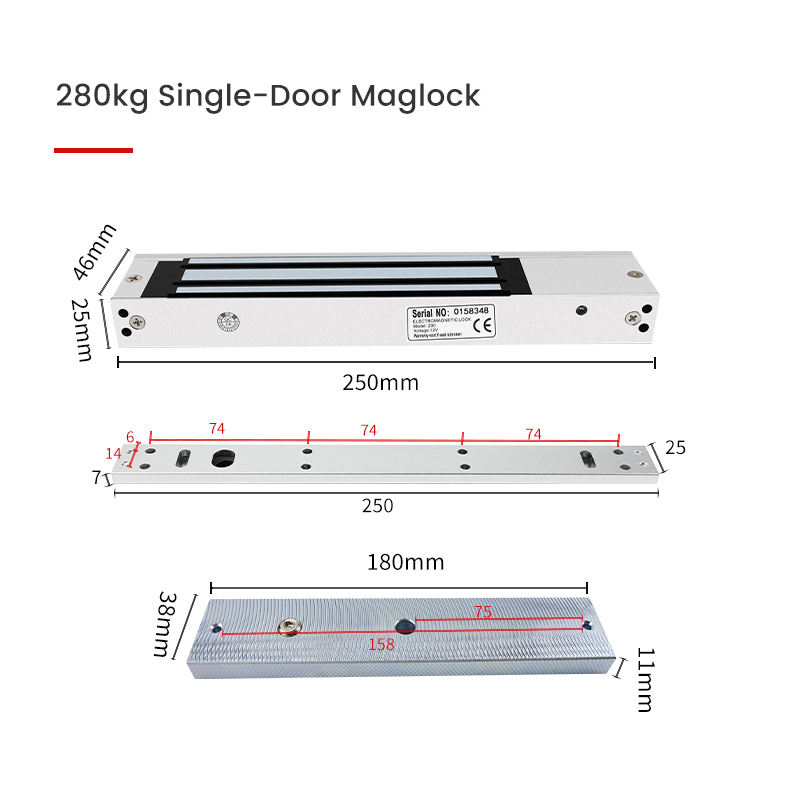 280kg single door maglock dimensions 250mm body mounting plate and armature plate