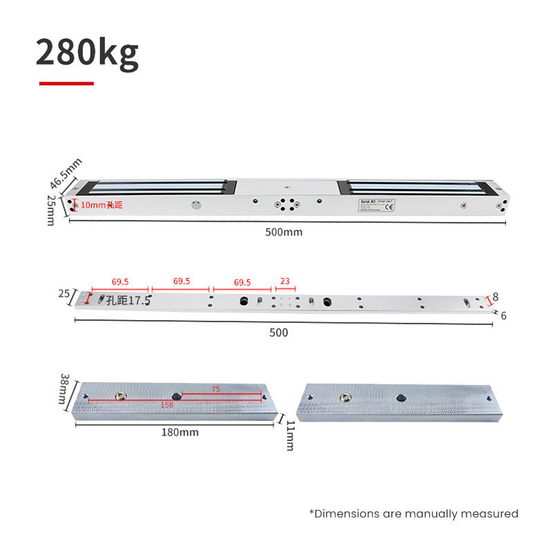 280kg double door maglock dimensions 500mm body 46.5mm armature plates