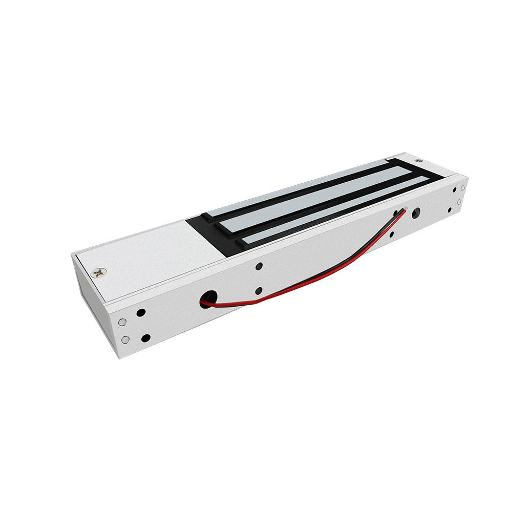 350kg maglock angle view silver body mounting holes red black wires