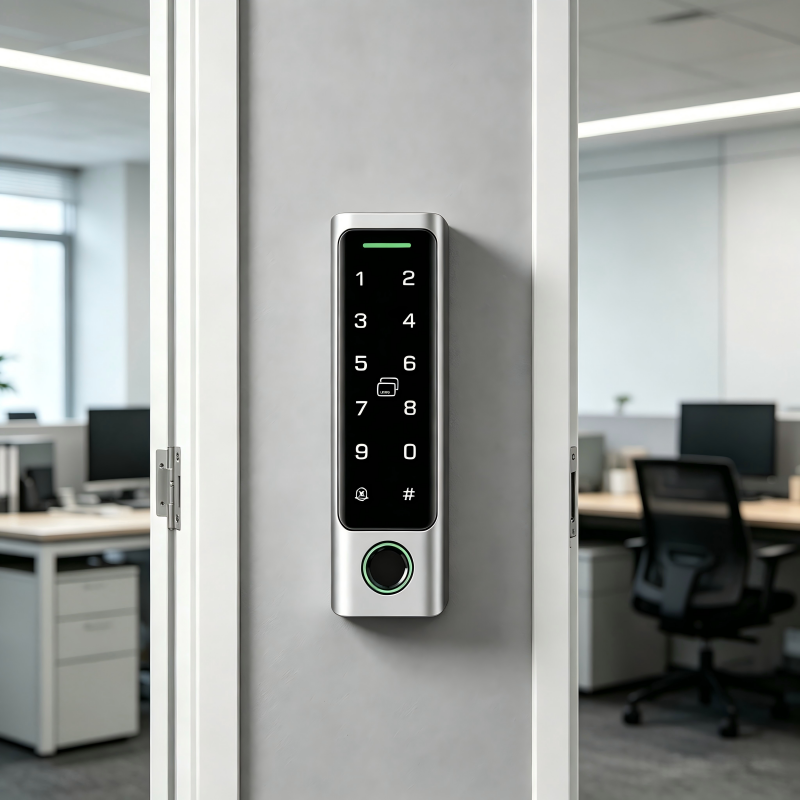 Keypad installed on glass door