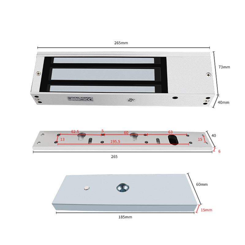 500kg electromagnetic lock product parameter dimensions 265mm 73mm