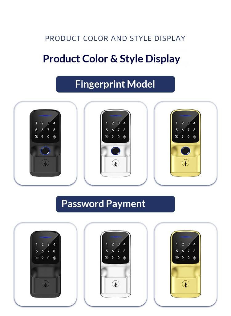 Smart door lock color and style options black silver gold