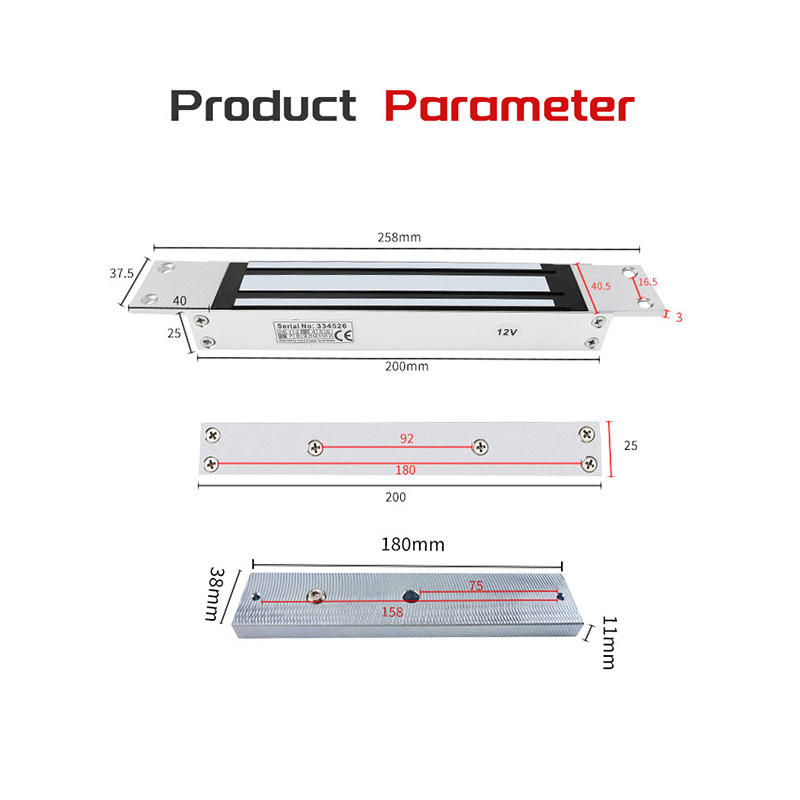 280kg recessed maglock product parameter dimensions 258mm 200mm 180mm