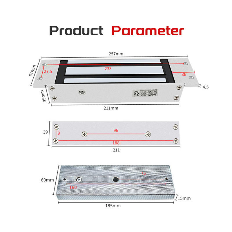 500kg recessed maglock product parameter dimensions 257mm 67mm