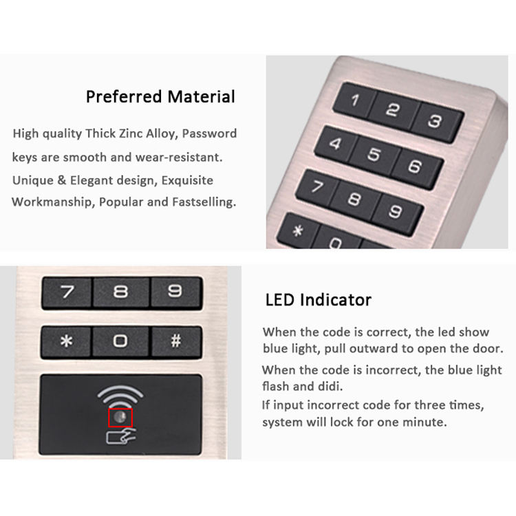 Preferred material thick zinc alloy LED indicator blue light three incorrect attempts lock