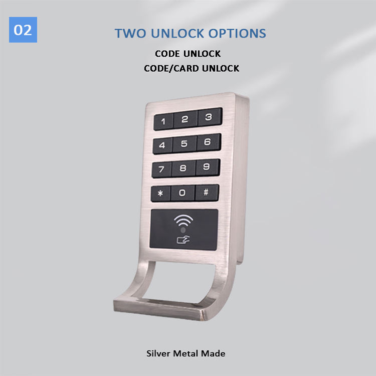 Two unlock options code unlock and code card unlock silver metal made
