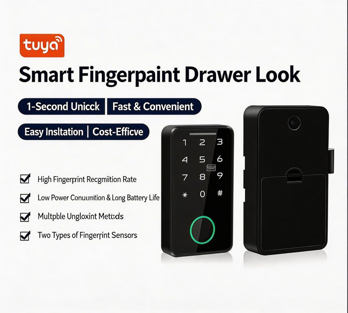Smart fingerprint drawer lock with Tuya app control features
