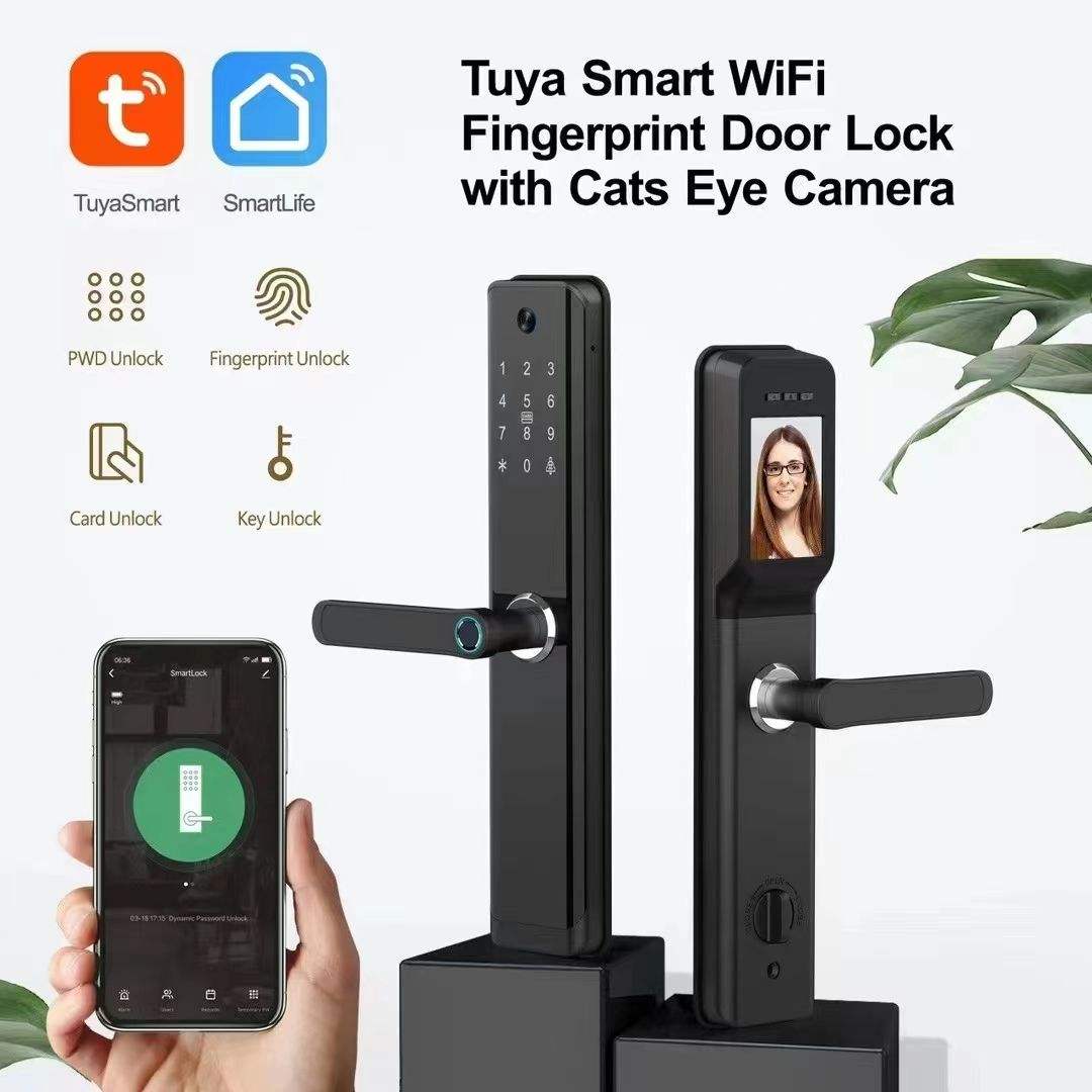 Tuya smart WiFi fingerprint door lock with cats eye camera