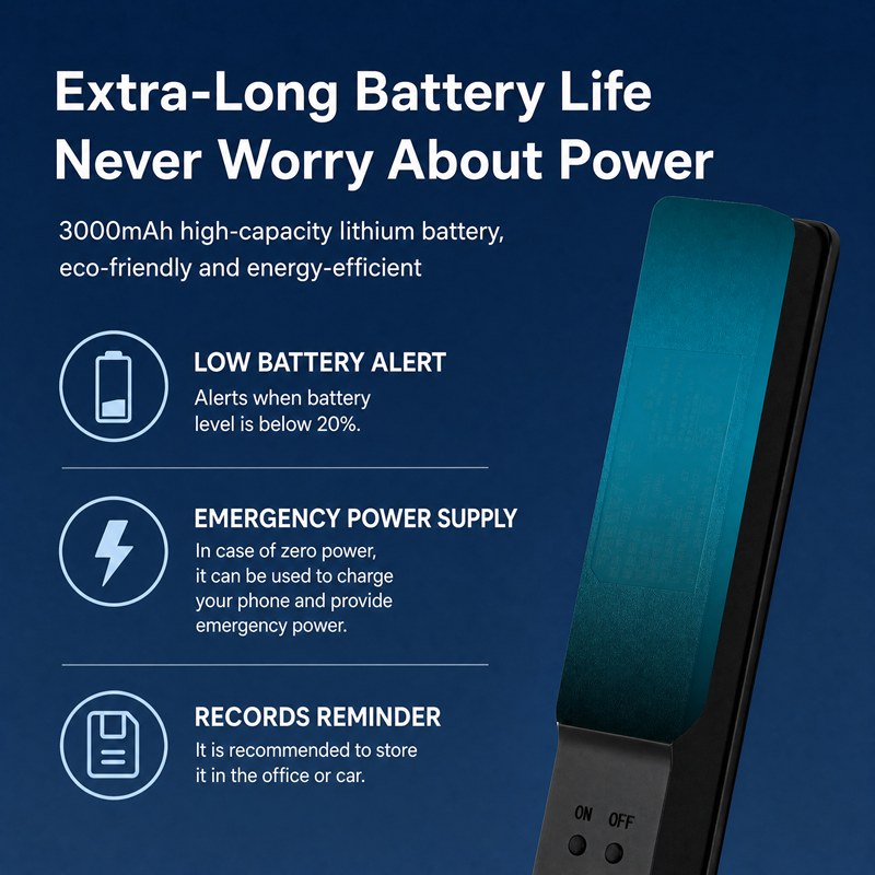 Extra long battery life 3000mAh lithium battery low battery alert emergency power supply