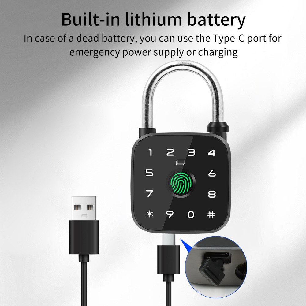 Type-C charging cable for built-in lithium battery smart padlock