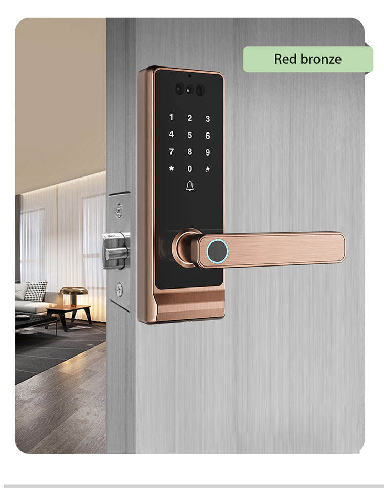 Red bronze smart door lock installation