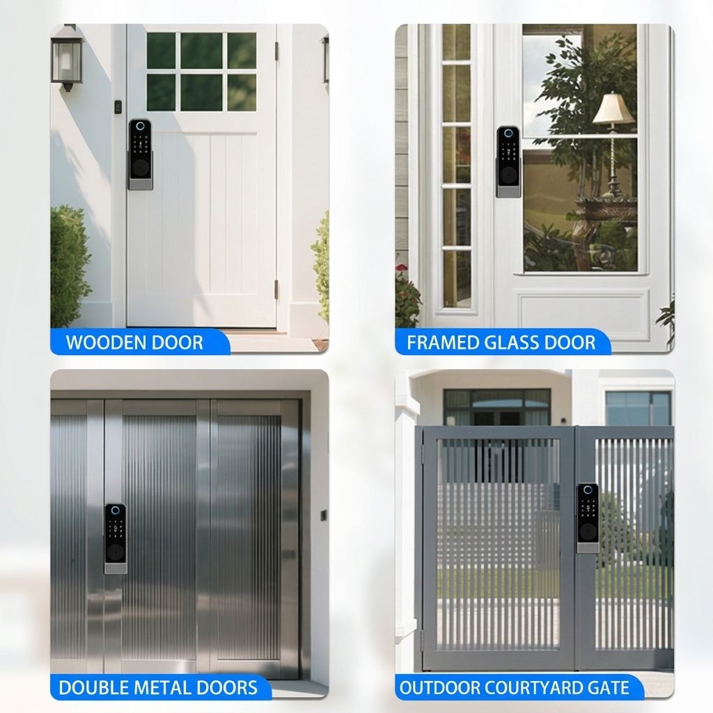 Smart rim lock applications wooden door glass door metal gate