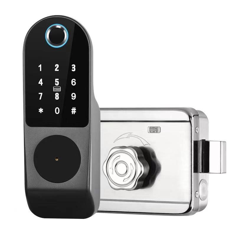 Smart rim lock product view black and silver