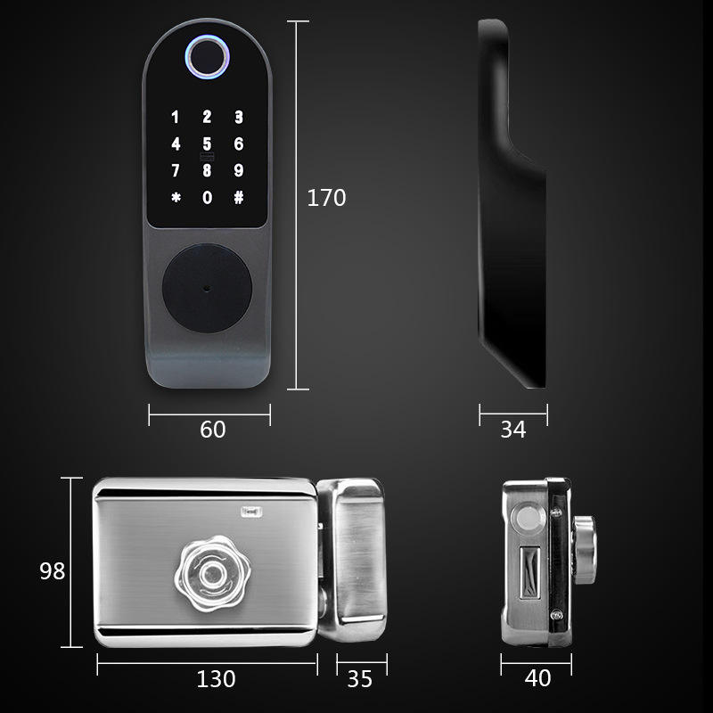Smart rim lock dimension diagram