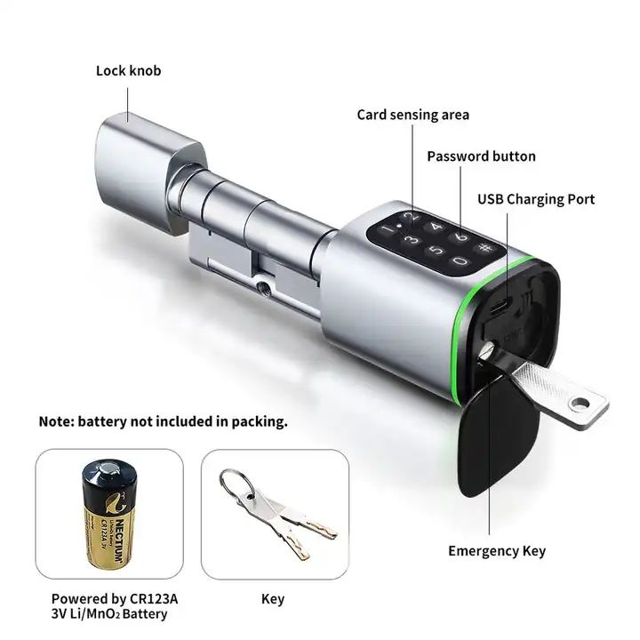 Smart cylinder parts lock knob card sensing password USB charging and emergency key