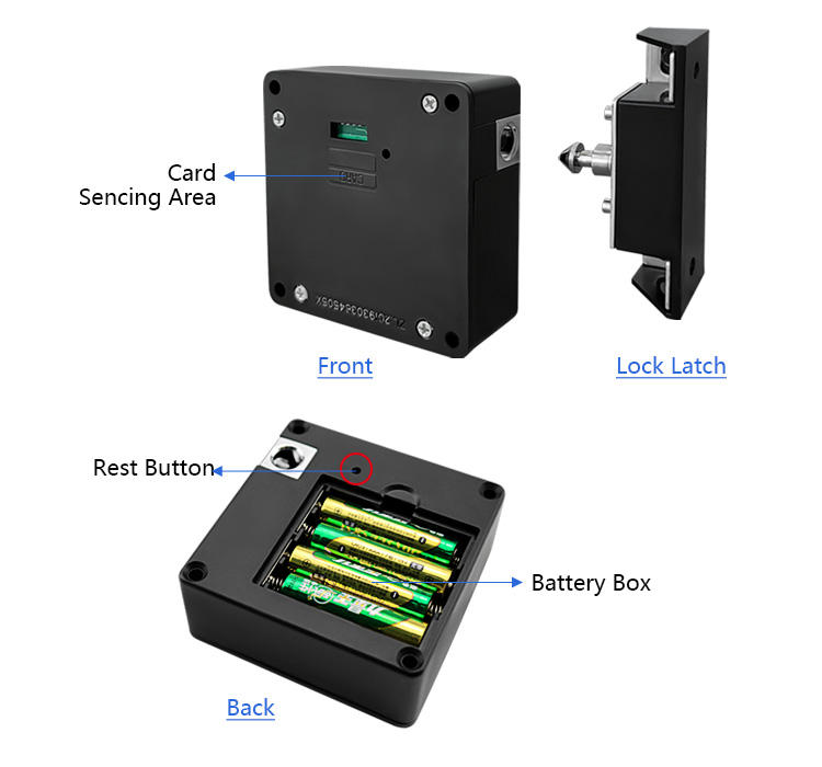 Invisible cabinet lock detail front back battery box