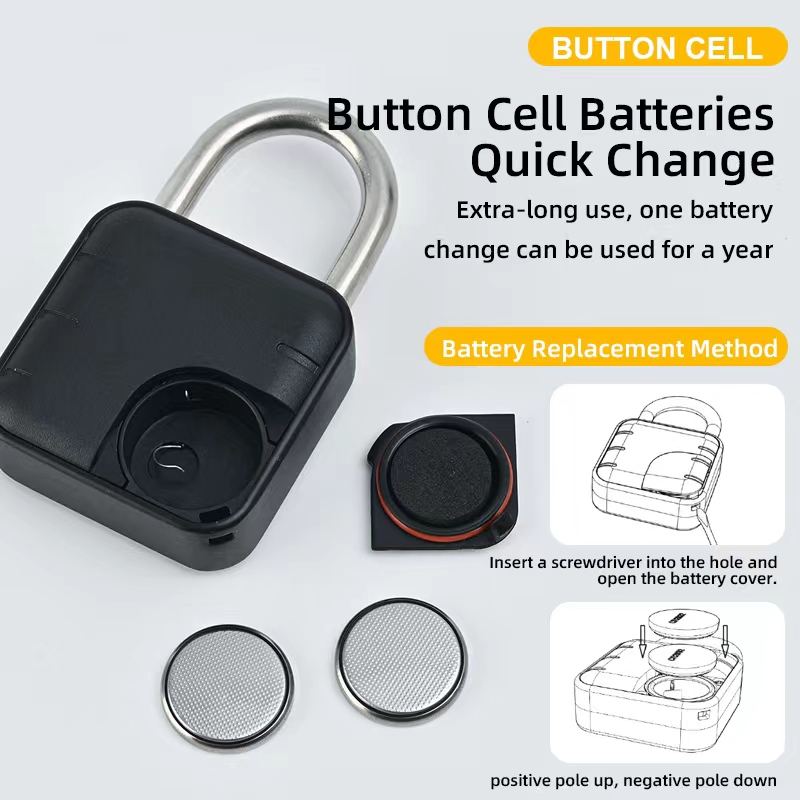 Smart padlock CR2032 button cell battery replacement