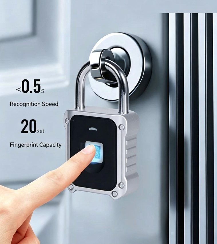 Fingerprint sensor recognition on smart padlock with blue light