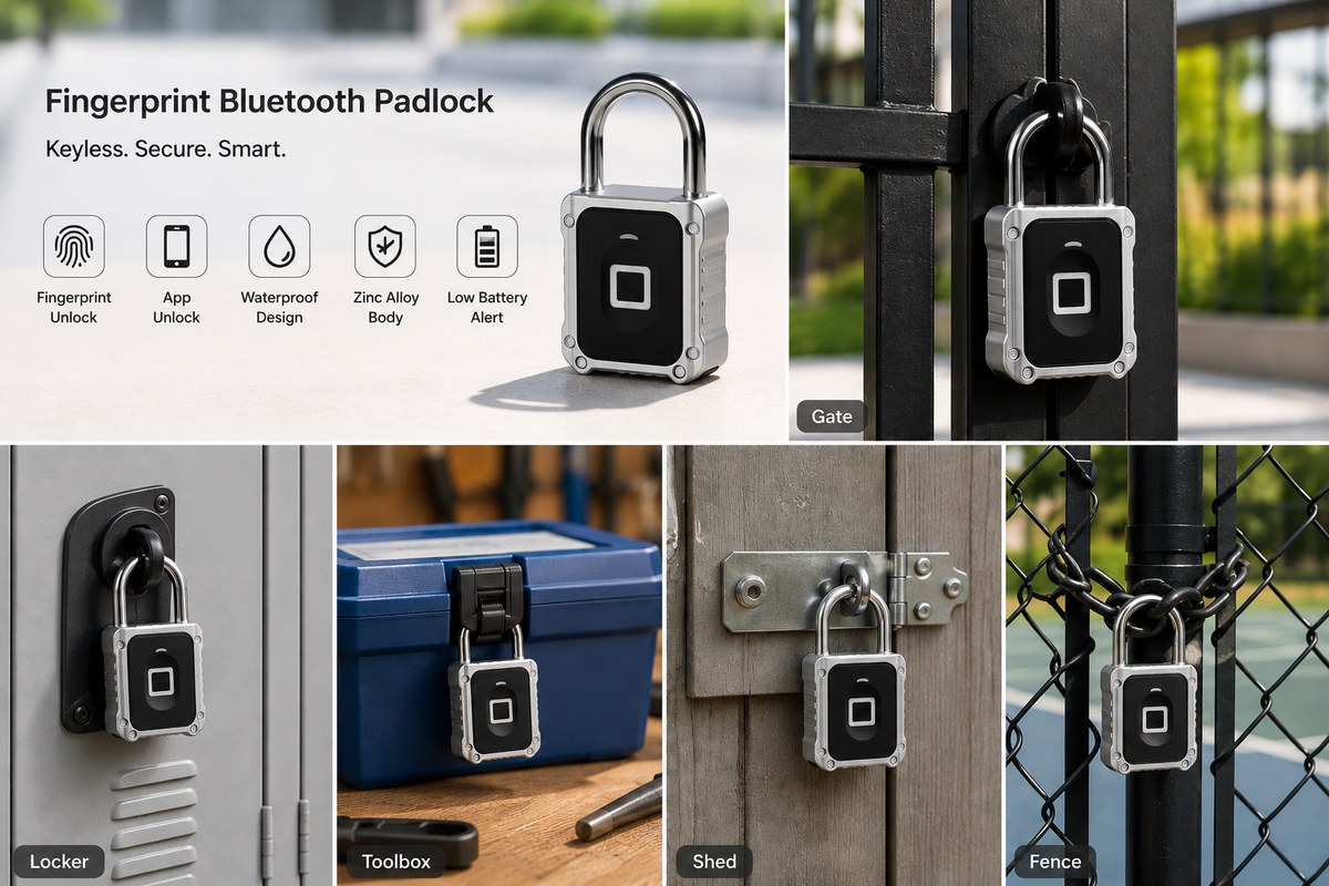 Fingerprint padlock application scenes gate locker toolbox shed fence