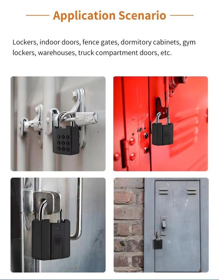Keypad padlock application on fence gate truck cabinet and outdoor door