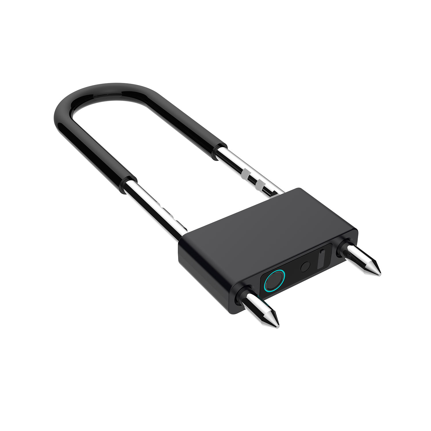 Fingerprint sensor close-up on U-shaped padlock