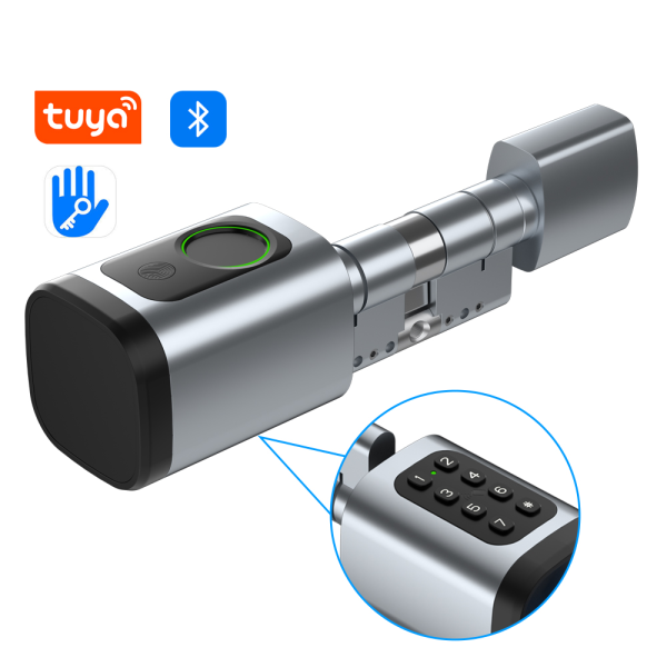 Smart Bluetooth Cylinder Lock SK-V1 – Fingerprint, Card, PIN and App Unlock, C-Grade Zinc Alloy, 60-90mm Adjustable