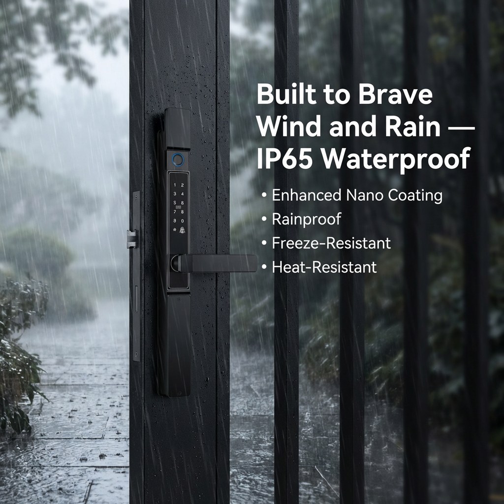 Smart gate lock in heavy rain IP65 waterproof nano coating rainproof freeze resistant