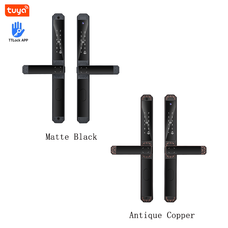 Smart lock finishes matte black and antique copper with Tuya app