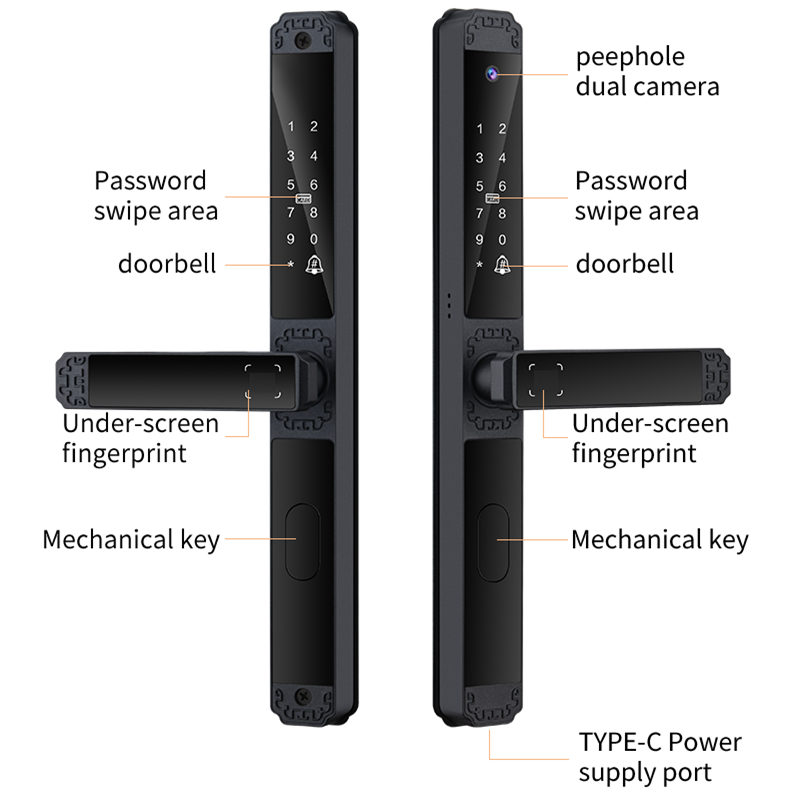 Smart lock parts password swipe area doorbell under screen fingerprint peephole dual camera