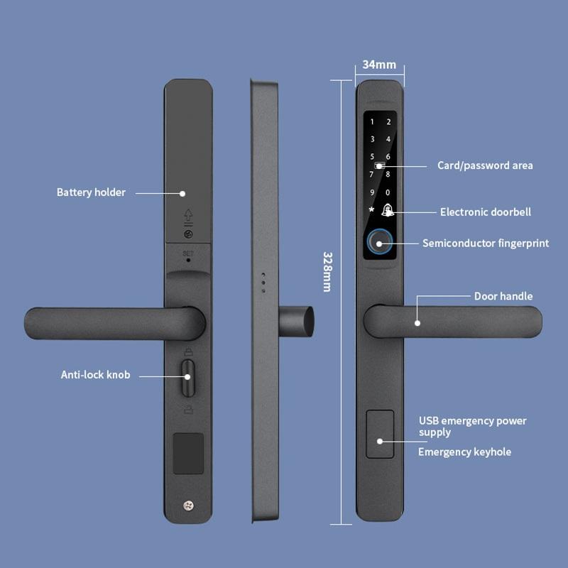 Slim smart lock parts battery holder anti-lock knob card password area doorbell fingerprint handle