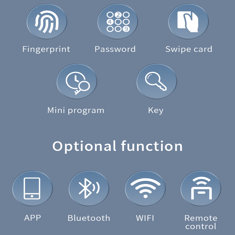 Unlock ways fingerprint password swipe card mini program and key with optional app bluetooth wifi remote