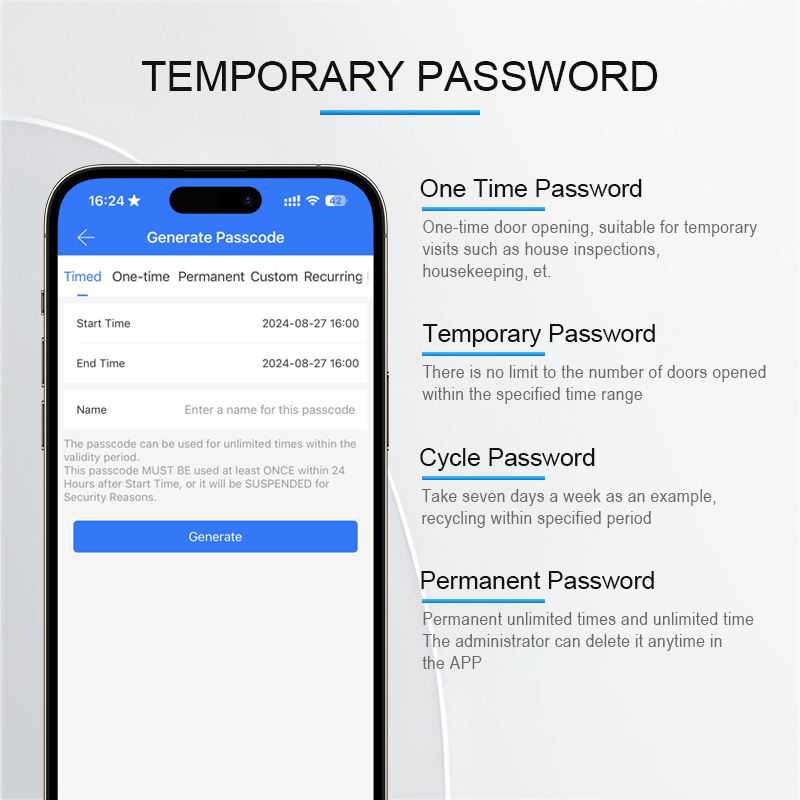 TTLock app temporary password types for access control