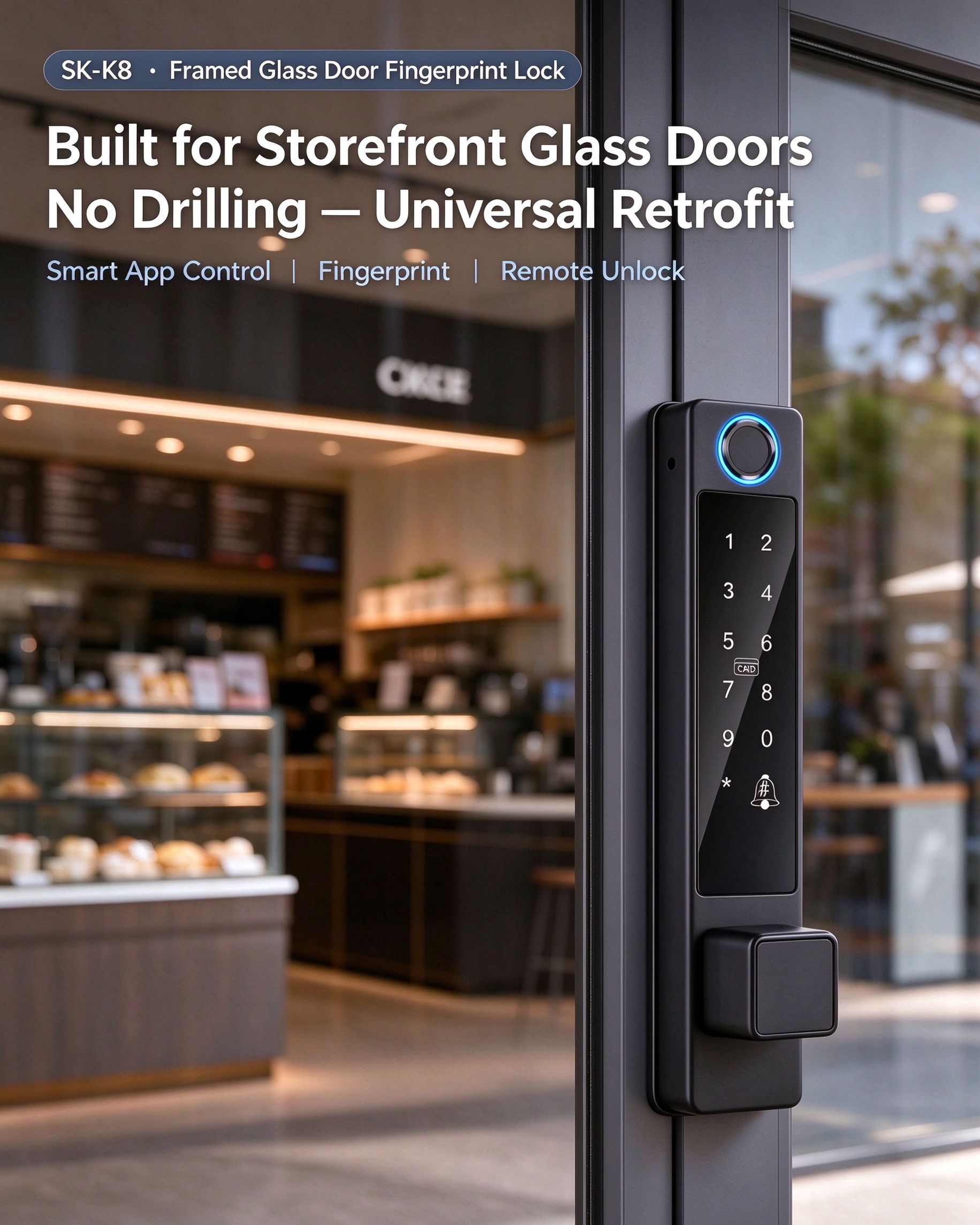 SK-K8 smart lock for storefront glass doors