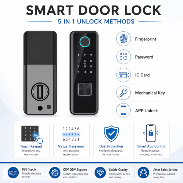 US-D2 Slim WiFi Fingerprint Smart Lock for Interior Wood and Glass Doors