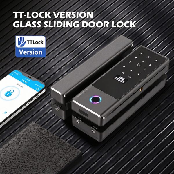 SK-GS1 Smart Glass Door Lock — Tuya WiFi / TTlock Fingerprint Sliding Door Lock