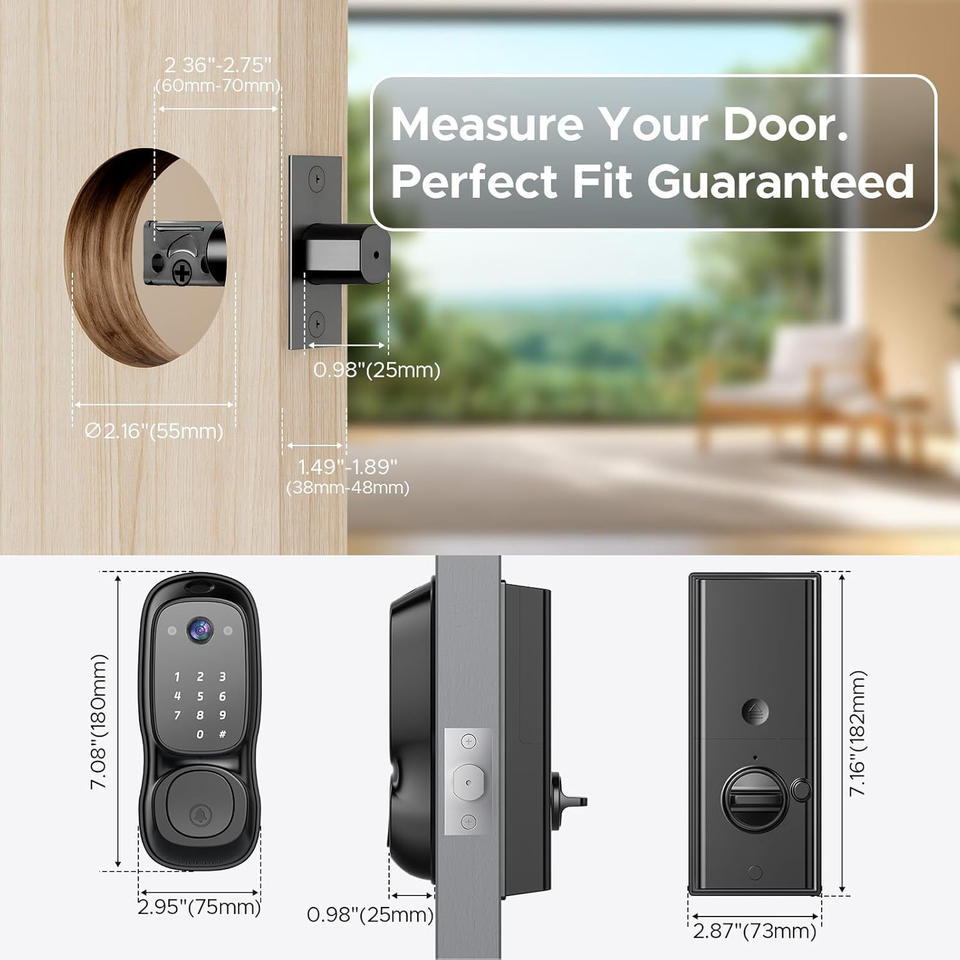 Door prep dimensions for the US-D08 smart lock - backset and borehole sizes