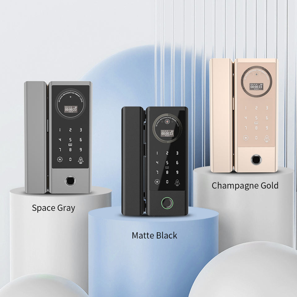 SK-GS5 glass door lock in Space Gray, Matte Black and Champagne Gold