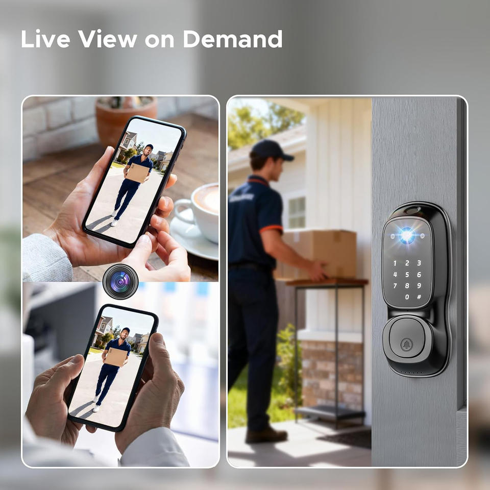 Live view of a delivery driver on the phone via the US-D08 smart lock camera