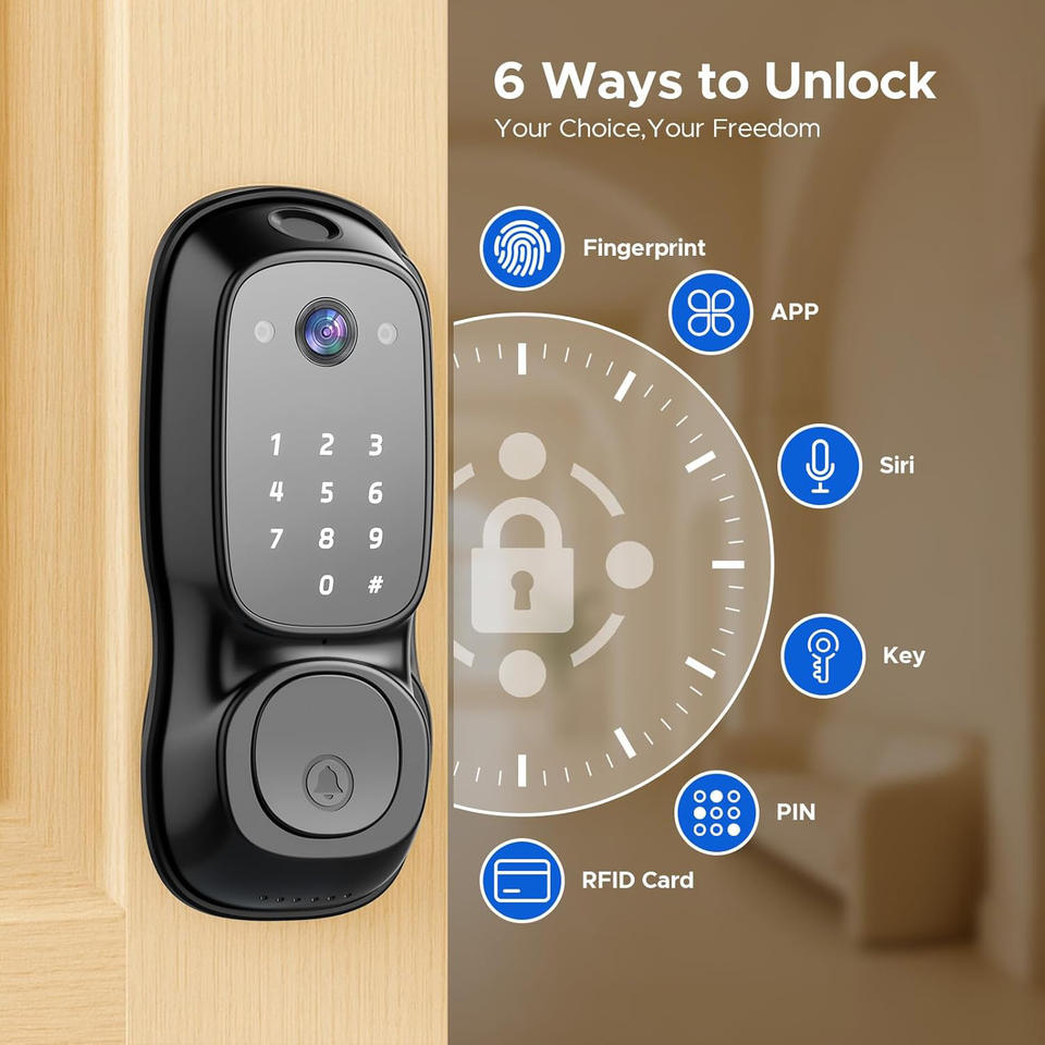 6 ways to unlock the US-D08 smart lock - fingerprint, APP, Siri, key, PIN and RFID